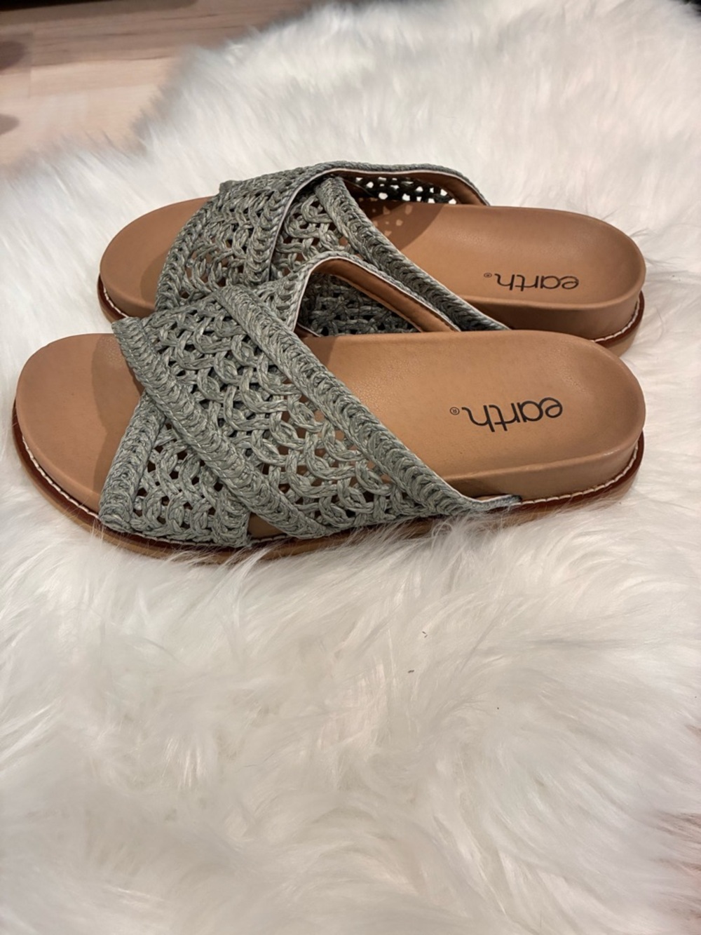 Earth Light Gray Crochet Crossover Slide Sandals - Picture 3 of 5